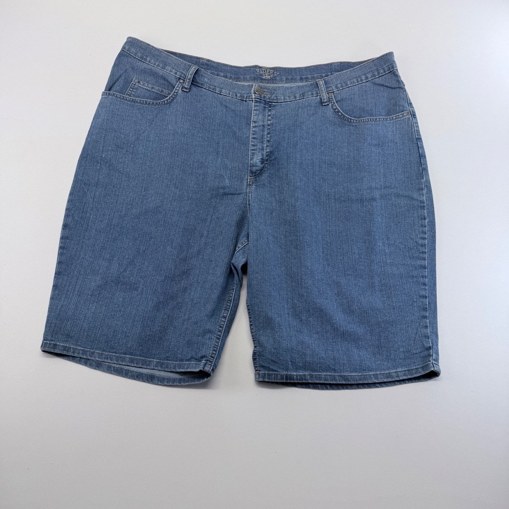 Riders by Lee Womens Blue Denim Shorts Plus Size 24W Stretch Bermuda Mid Wash